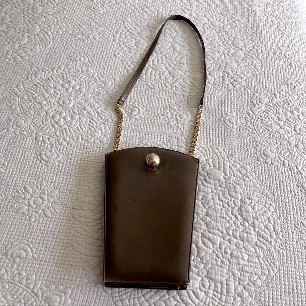 VTG Safi brown leather rectangular bag w/chain shoulder strap